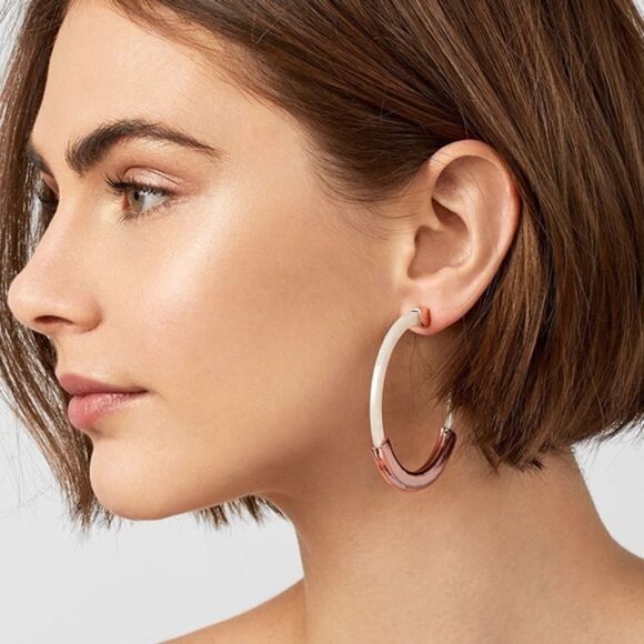 Dark Blue with Multicolored Accent Acrylic and Gold Tone Hoop Earrings NWT - Picture 5 of 5